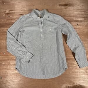 J.Crew Factory Stripped White Gray Roll Sleeve Popover Shirt 100% Cotton Size XS